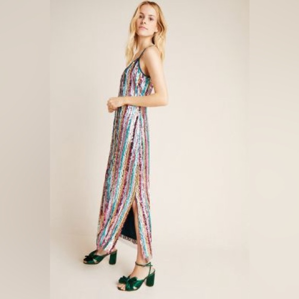 Multicolor Striped Sequin Dress